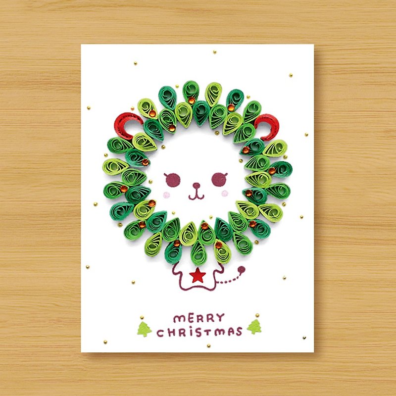 手工卷纸卡片 _ 可爱圣诞狮_A ... 圣诞卡、圣诞节、狮子 - 卡片/明信片 - 纸 绿色