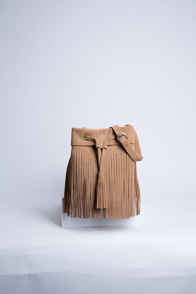 Leather Fringe bag ( Brown) : The Undressed_ Minimal BOHO Chic - 束口袋双肩包 - 真皮 咖啡色