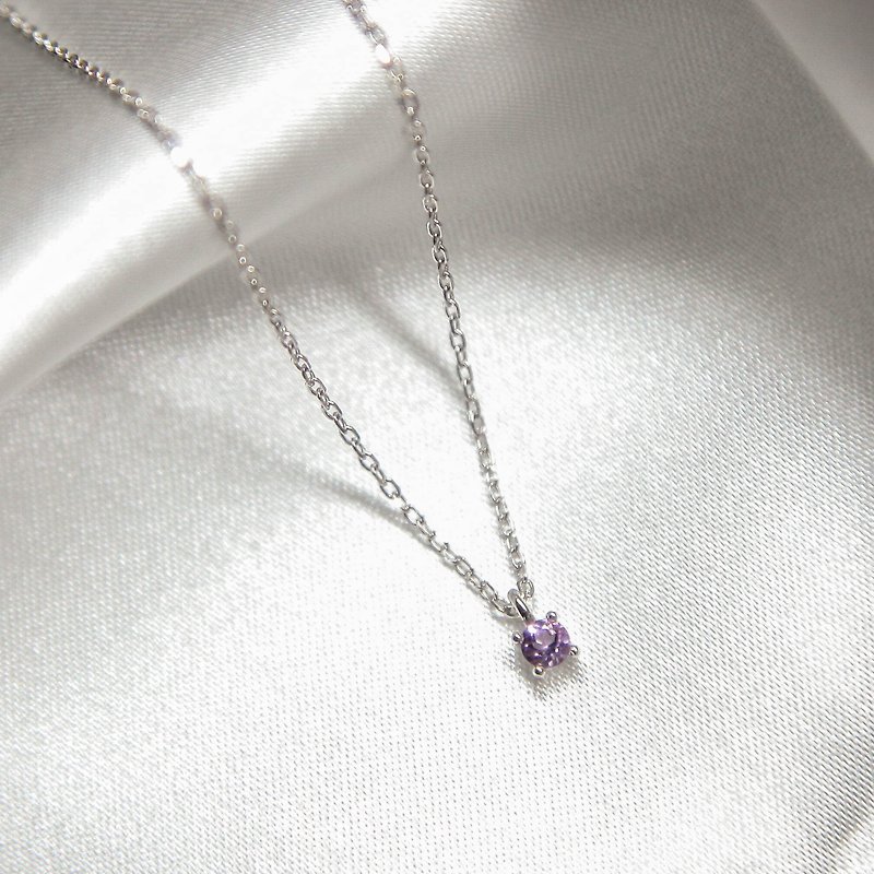 紫水晶单钻项链 手链 | 诞生石系列_2月诞生石 | 纯银。礼物 - 项链 - 纯银 