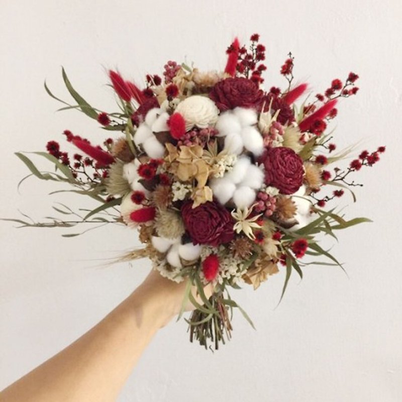 干燥捧花|红白色系棉花干燥花|新娘捧花|拍照捧花 - 干燥花/捧花 - 植物．花 红色