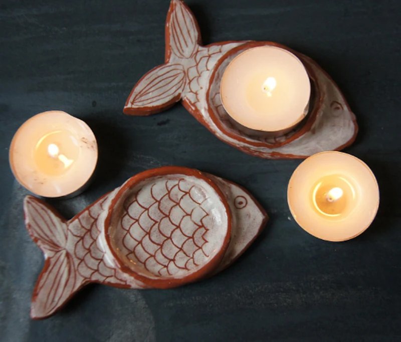 Ceramic Tea Light Holder-Tealight holder-Ceramic Fish-Candle Stand-Ceramics And - 蜡烛/烛台 - 陶 咖啡色