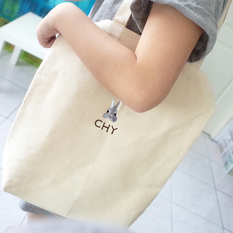 【Q-cute】袋子系列-直式双提把-狗头、猫头、兔头-加字/定制化 - 侧背包/斜挎包 - 棉．麻 多色