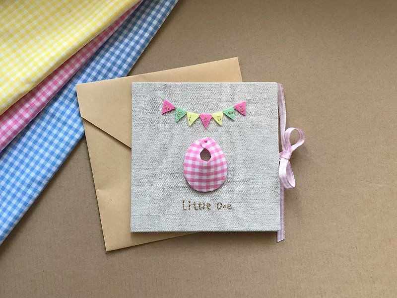 小小围兜的祝福|手工卡|生日卡|Handmade Baby card 粉红色2.0版 - 卡片/明信片 - 其他材质 多色