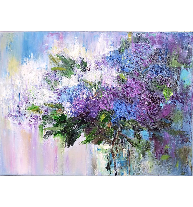 lilac Flowers Painting Original Art Wall Decor - 海报/装饰画/版画 - 其他材质 多色