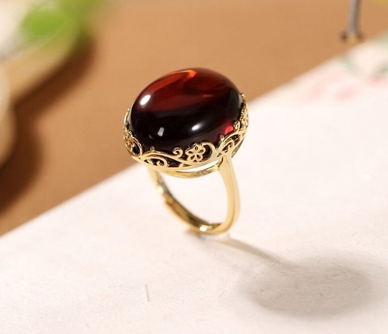 High End Natural Amber Beeswax Rings for Women Luxury Big Size Gemstone Dress - 戒指 - 纯银 多色
