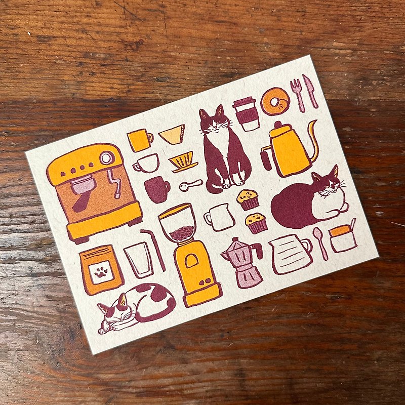 奔驰猫咖啡厅 孔版印刷 明信片 - 卡片/明信片 - 纸 多色