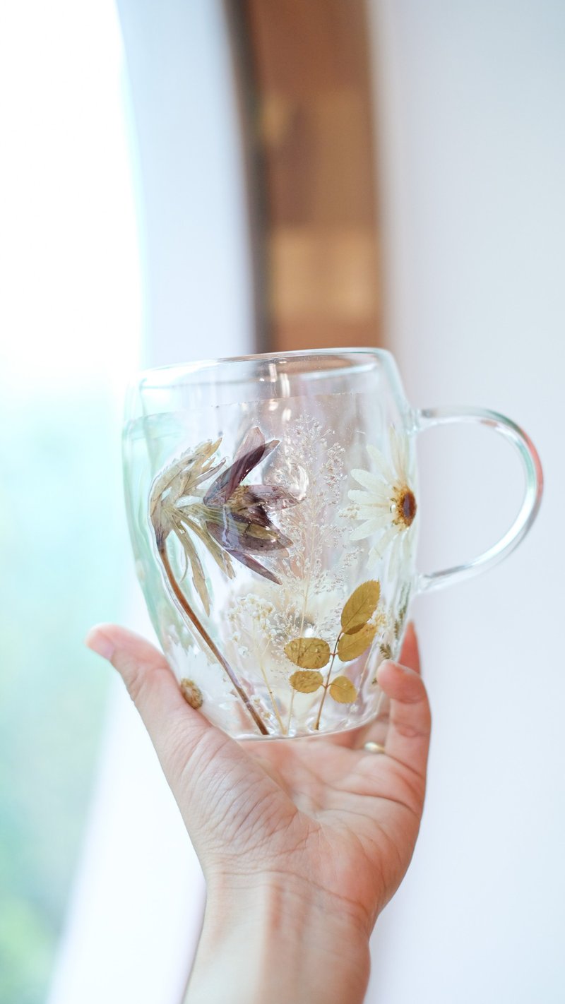 Double-walled glass, resin coated, dried flower lover, Daisy Holland pattern - 杯子 - 玻璃 