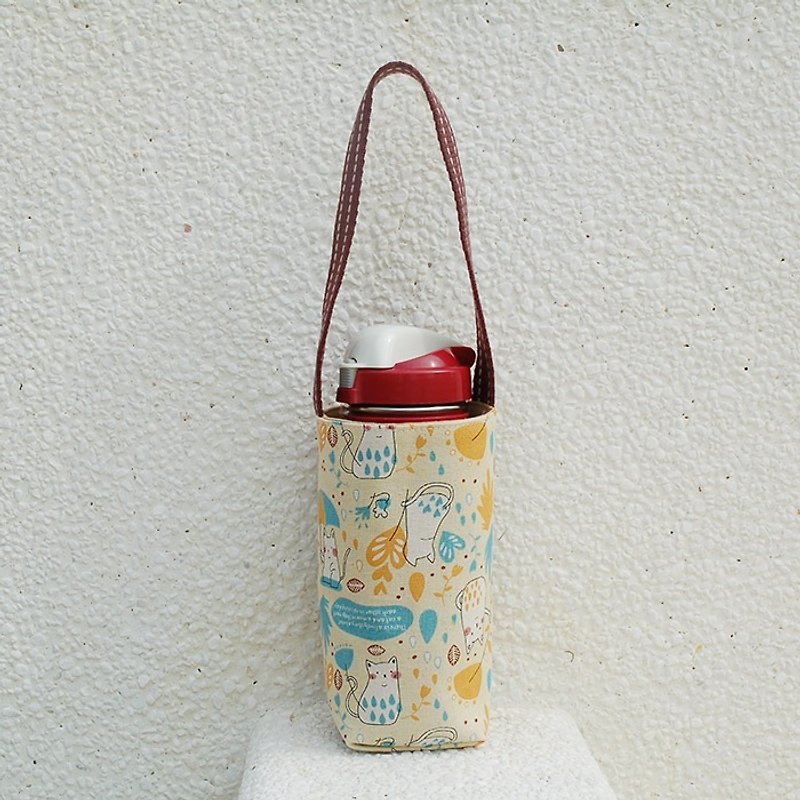 猫咪撑伞 水壶袋 - 随行杯提袋/水壶袋 - 棉．麻 黄色