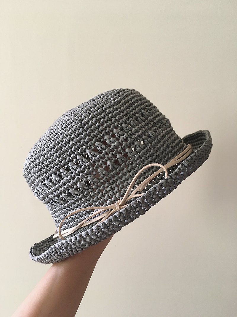 hm2。编织草帽。格雷灰 - 帽子 - 纸 灰色