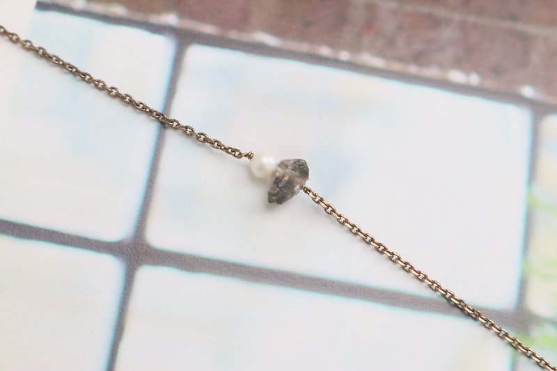 发晶 珍珠 天然石 黄铜 手链 0613 <尖角> - 手链/手环 - 宝石 黑色