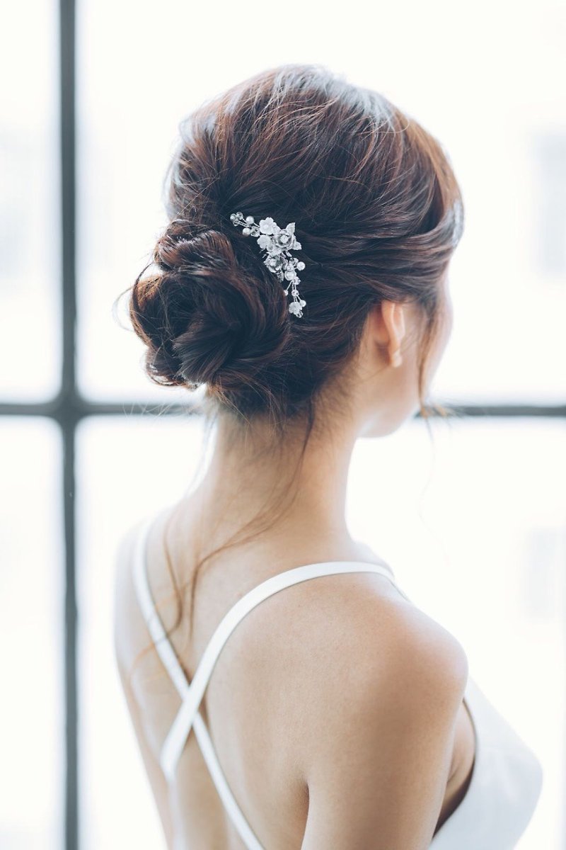 Rosy - 施华洛世奇水晶珍珠发梳 - 发饰 - 其他金属 银色