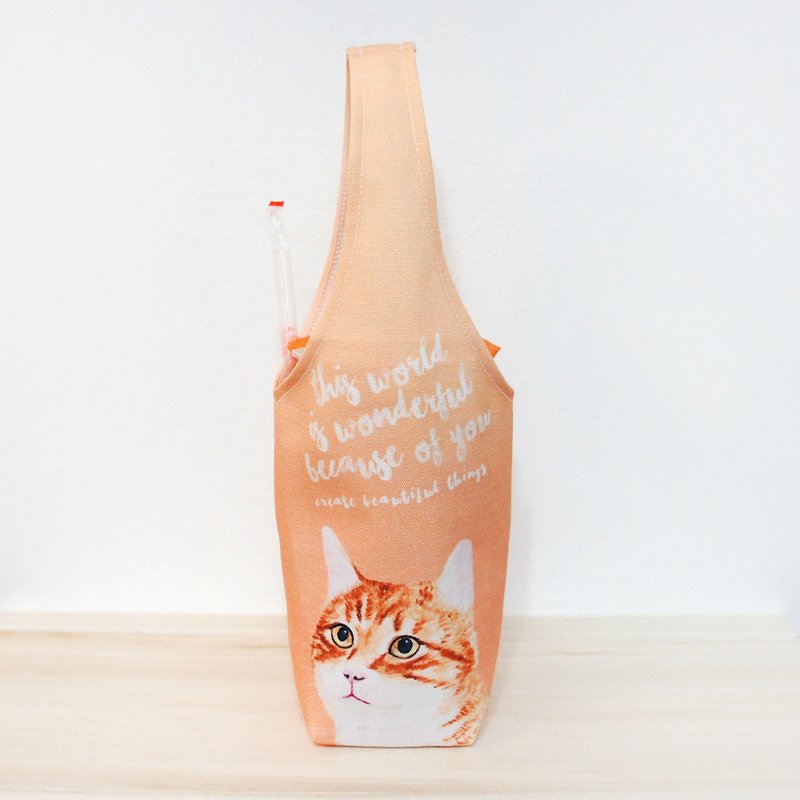 橘白猫咪杯套 环保饮料提袋 饮料提袋 饮料杯套 防水提袋 - 手提包/手提袋 - 防水材质 橘色
