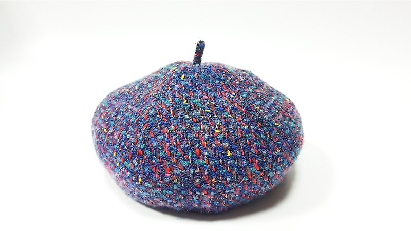 70's南瓜帽-蓝紫色/粗编织毛料/画家帽 - 帽子 - 聚酯纤维 蓝色