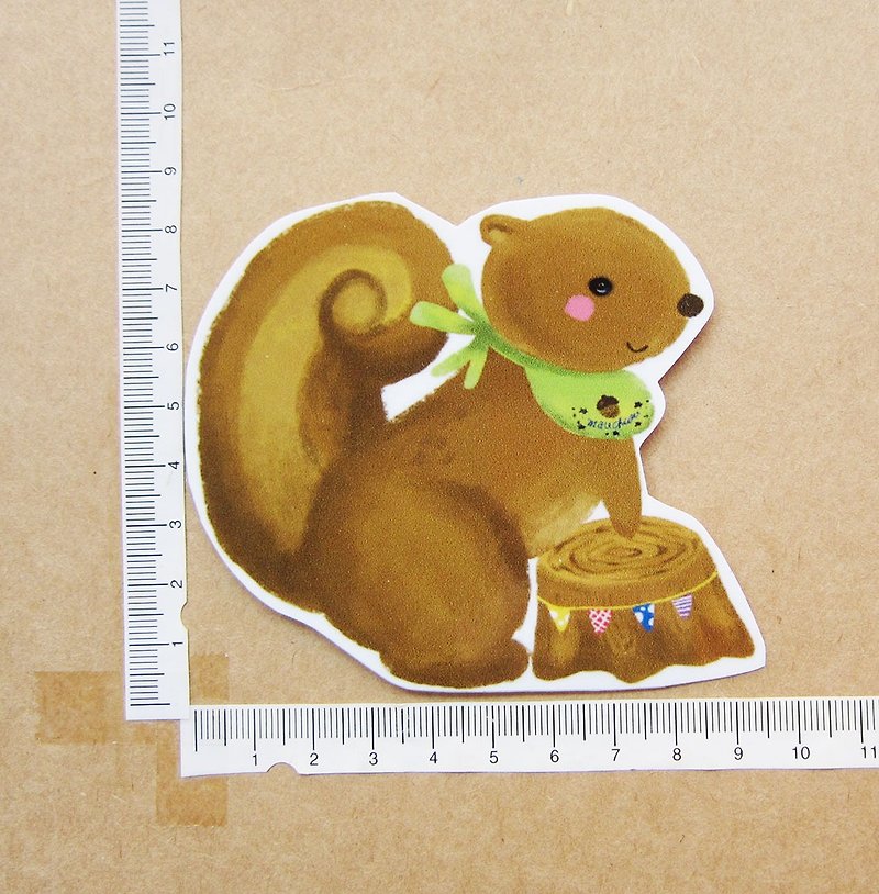 手绘插画风格 完全 防水贴纸 森林动物系列 松鼠 - 贴纸 - 防水材质 咖啡色