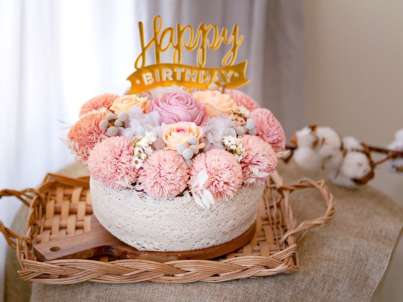 蛋糕造型干燥永生花礼 - 干燥花/捧花 - 植物．花 粉红色