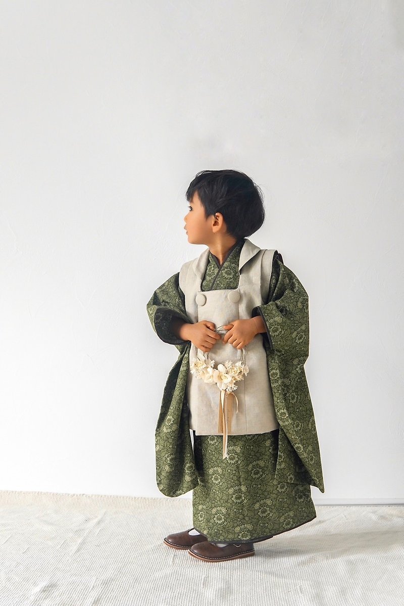 子供着物 モリス柄 リバーシブル被布 日本製 kimono 七五三 男の子 浴衣 90-110cm - 童装礼服/连衣裙 - 棉．麻 绿色