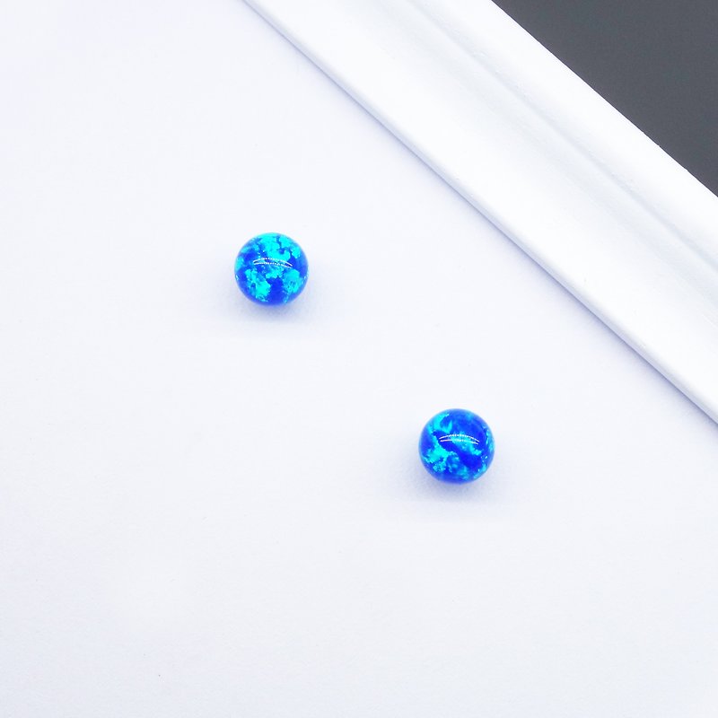 地球ピアスSV925・京都オパール【Pio by Parakee】earth, globe, synthetic opal pierced earrings - 耳环/耳夹 - 玻璃 蓝色