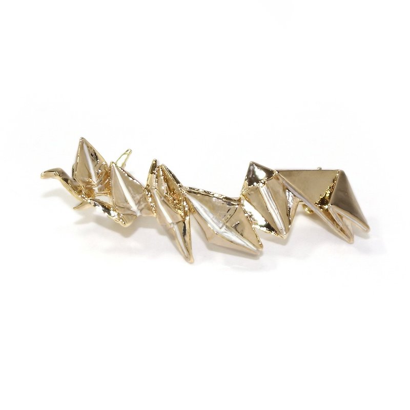Origami Cranes　折鶴の空ピンブローチ　PB096 - 胸针 - 其他金属 金色