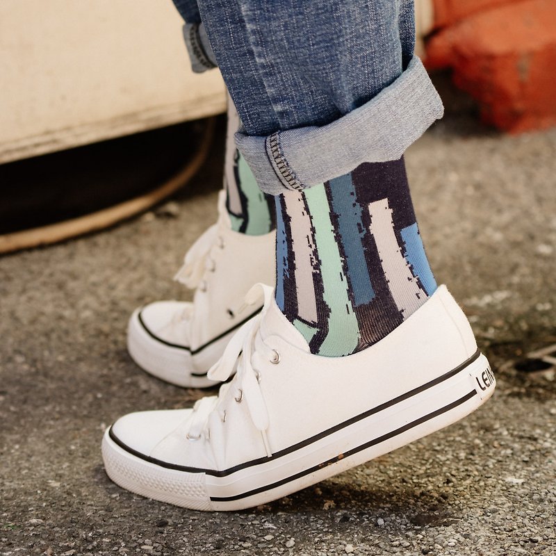 一笔一划/深蓝(M、L)-MIT设计中筒袜 - 袜子 - 棉．麻 蓝色