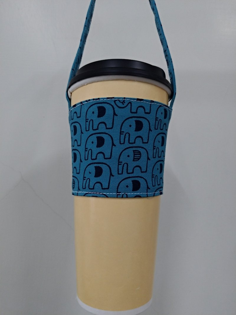 饮料杯套 环保杯套 手摇饮料袋 咖啡袋 手提袋-大象(蓝) - 随行杯提袋/水壶袋 - 棉．麻 