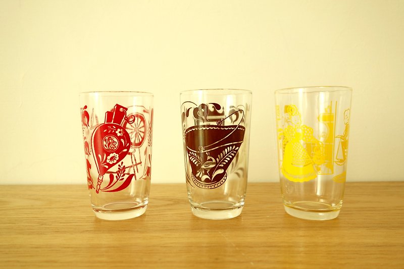 挪威古董故事玻璃水杯组 - 茶具/茶杯 - 玻璃 红色