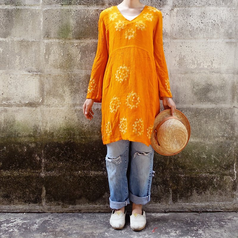 BajuTua/古着/ 印度橘 长板扎染上衣 - 女装上衣 - 纸 橘色