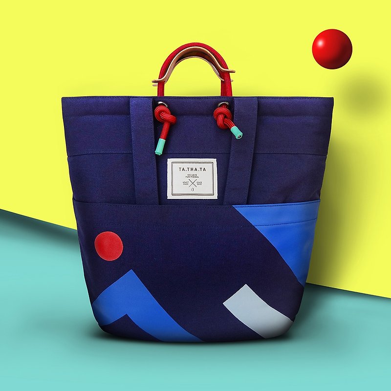 Swift rolling navy sea : 4 ways bag backpack, tote bag, crossbody bag, handbag - 后背包/双肩包 - 棉．麻 蓝色
