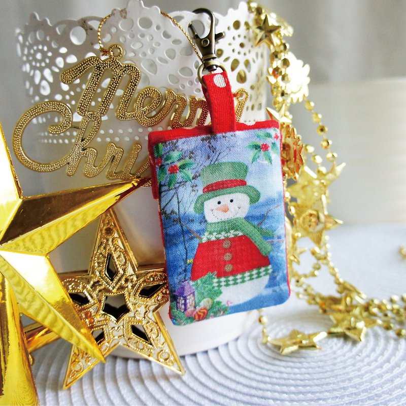 Lovely【日本布】圣诞雪人方型平安袋、诗签福袋、小饰品袋 - 平安符/符袋 - 棉．麻 红色