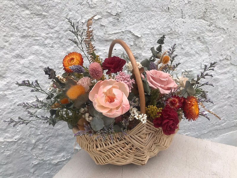 母亲节永生干燥花野餐提篮 - 干燥花/捧花 - 植物．花 粉红色