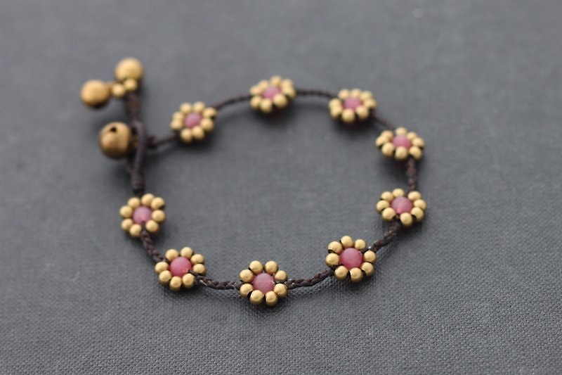 玫瑰石英花手链黄铜编织的雏菊可爱的爱石 - 手链/手环 - 石头 粉红色