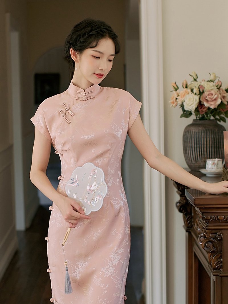 桃粉 桃花仙 短袖大家閨秀民國旗袍 復古改良新中式國風洋裝禮服 - 旗袍 - 聚酯纤维 粉红色