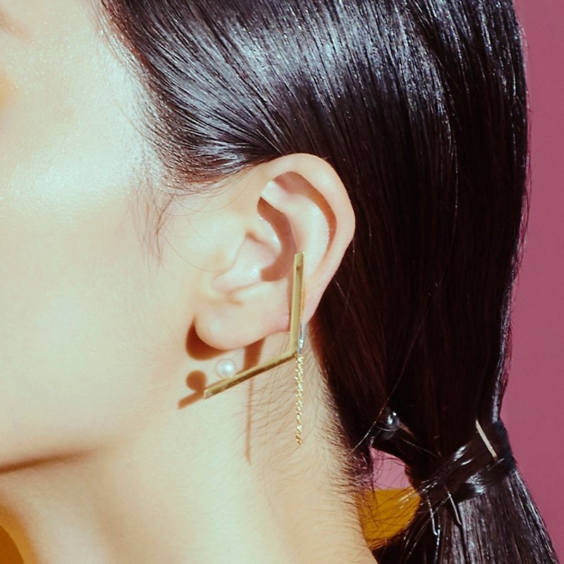 金色玉石珍珠耳环 Instant Earring - 耳环/耳夹 - 其他金属 金色