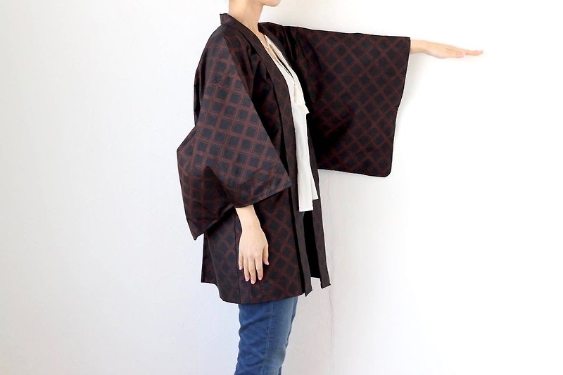 Tsumugi silk haori, Oshima tsumugi, kimono jacket, silk kimono /2917 - 女装休闲/机能外套 - 丝．绢 黑色