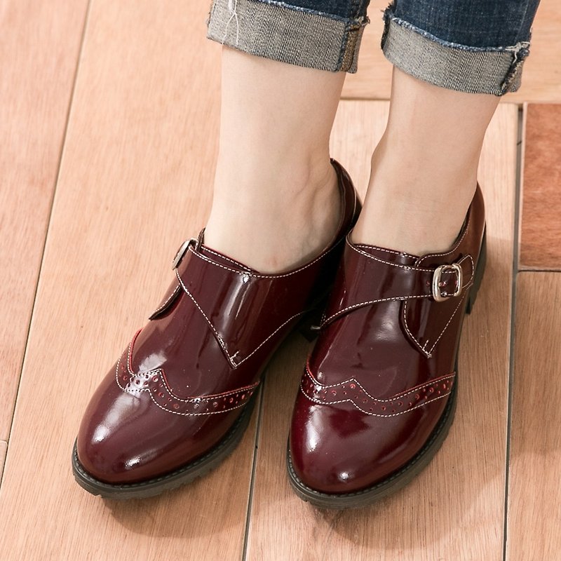 Maffeo 牛津鞋 孟克鞋 英式时髦亮眼漆皮孟克鞋(0105漆皮红) - 女款牛津鞋/乐福鞋 - 真皮 红色