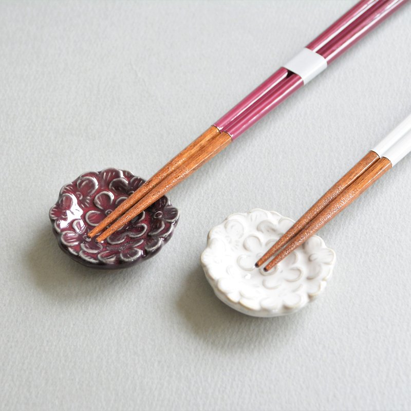Lienリアン　お箸と箸置きペアセット　白紫 - 筷子/筷架 - 陶 白色