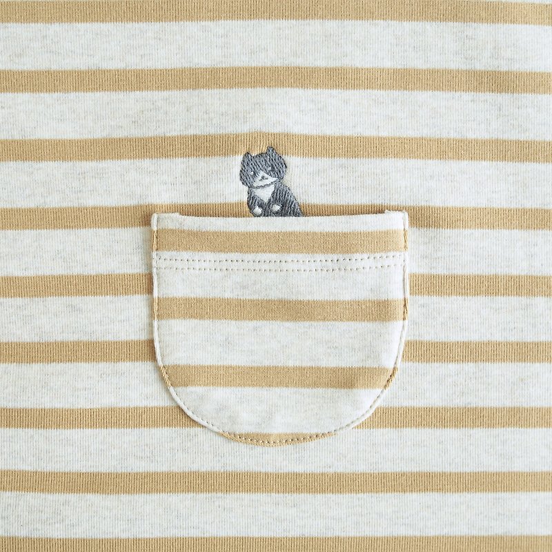 jumping cat striped t-shirt : mustard × beige - 女装 T 恤 - 棉．麻 黄色