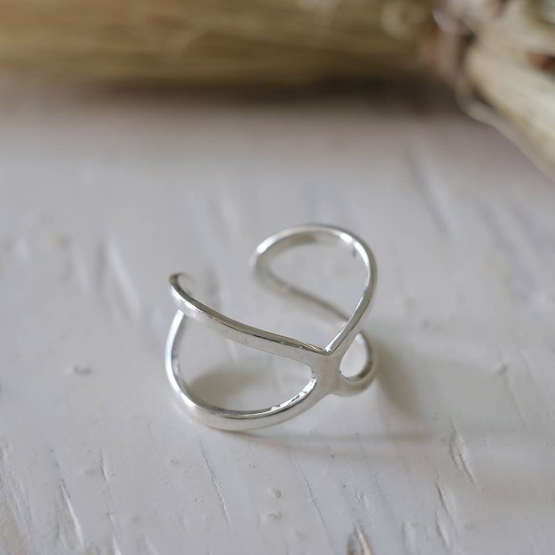 infinity ring statement Minimal 2 double lines women Girl silver thin modern - 戒指 - 其他金属 银色