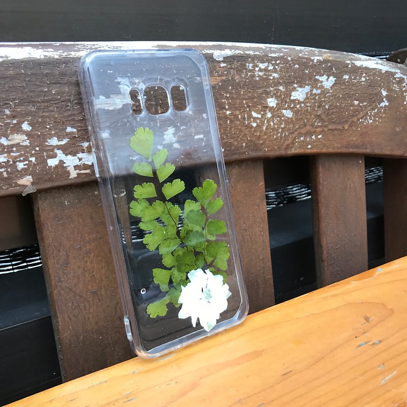Samsung Galaxy S8 手机壳 Dry Pressed Flowers Case 押花 干燥花 叶子 白色压花 024 - 手机壳/手机套 - 植物．花 绿色