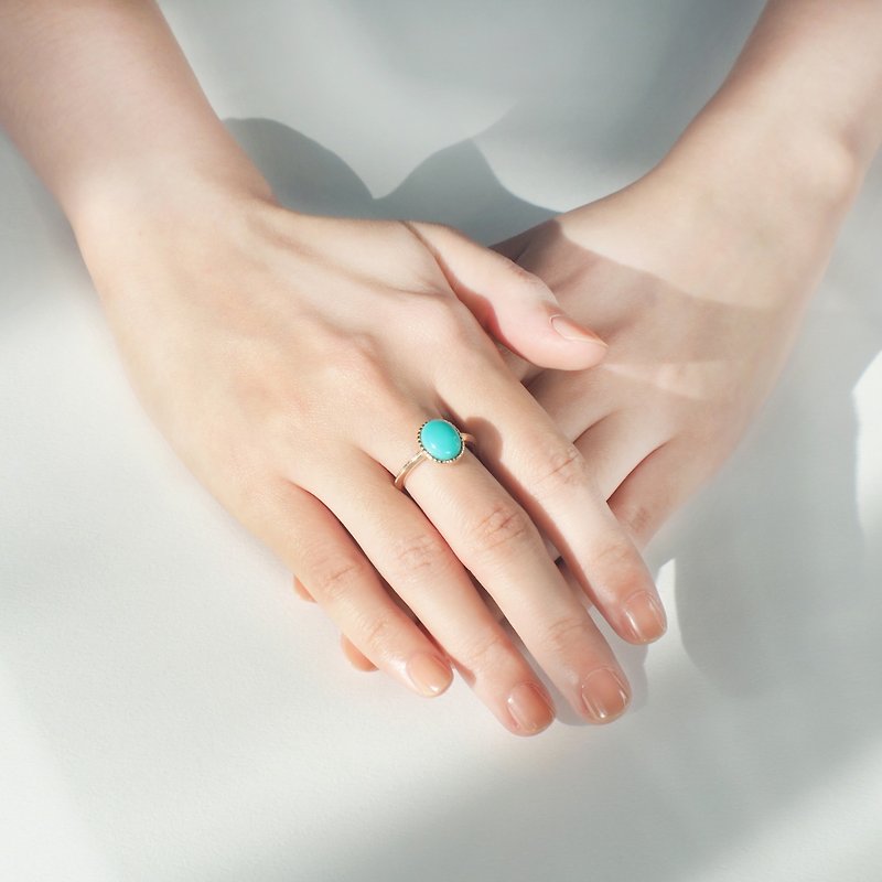 金烁湖景 | 绿松石 / 土耳其石 复古滚珠 吉祥与好运 成功正能量 - 戒指 - 宝石 蓝色