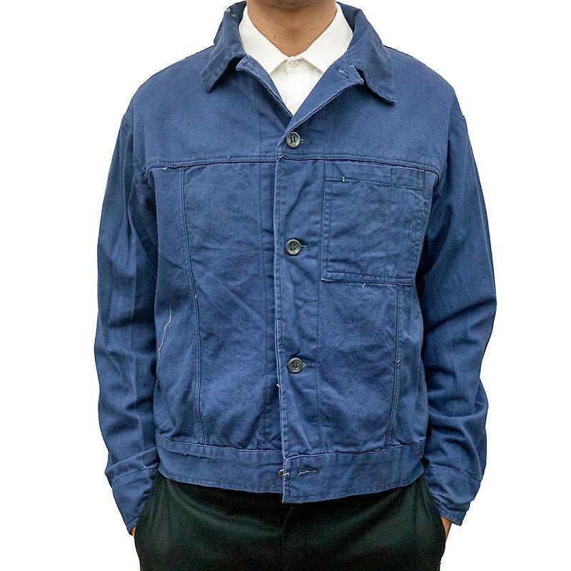 企业工作外套 工作服 作业服 蓝染 古着 二手 工装 硬挺厚实 - 男装外套 - 棉．麻 蓝色