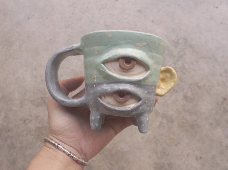 Handmade ceramic mug 2eye in 2tone  :) - 花瓶/陶器 - 陶 蓝色