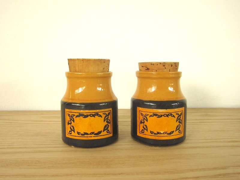 北欧杂货·瑞典70年代花草软木陶罐二件组 - 花瓶/陶器 - 陶 橘色