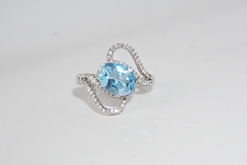 真正的托帕石宝石戒指，由 925银制成。 - 戒指 - 纯银 蓝色