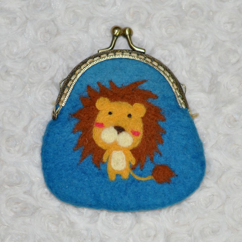 小狮子羊毛毡口金包 - 零钱包 - 羊毛 蓝色