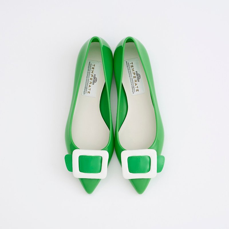 NINA (LEAF) PVC POINTED TOE FLATS  ポインテッドトゥ パンプス - 雨鞋/雨靴 - 防水材质 绿色