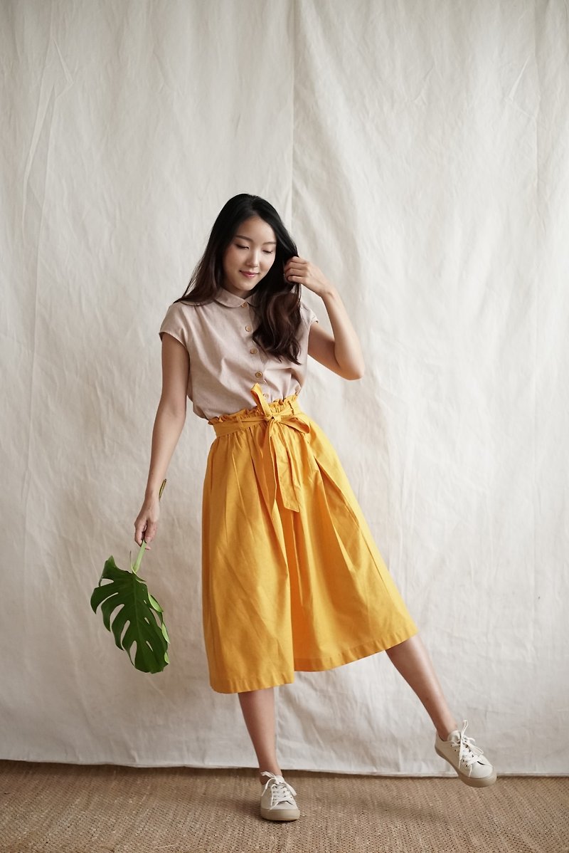 高腰棉质中长裙 _ MAPRANG : 黄色 - 裙子 - 棉．麻 黄色