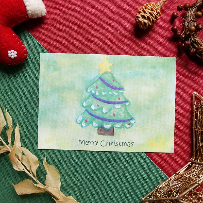 [圣诞树] 圣诞卡片 卡片 明信片 赠素色信封 圣诞礼物 交换礼物 晕染 水彩 手绘 - 卡片/明信片 - 纸 绿色