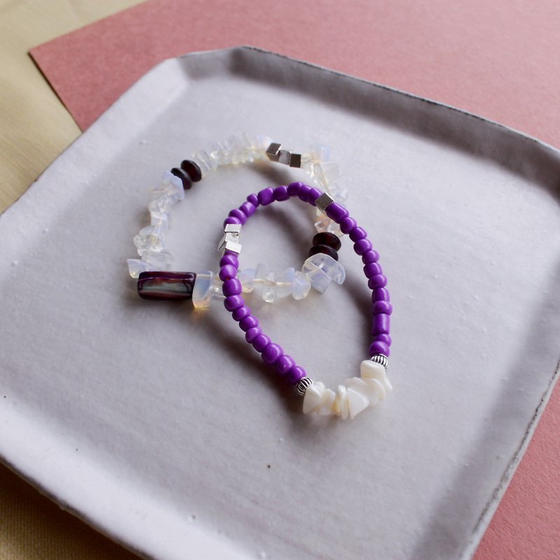 蛋白石MIX双手环（限量一组） - 手链/手环 - 石头 紫色