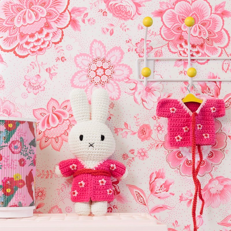 荷兰Miffy米飞兔【miffy桃红日式和服】纯棉手工编织 钩针玩偶娃