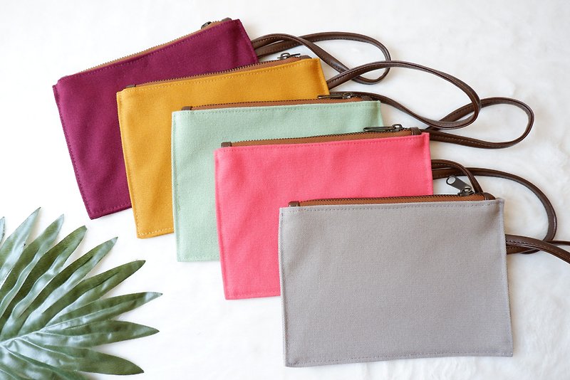 棉．麻 化妆包/杂物包 橘色 - Canvas cosmetic bag Zipper Bag